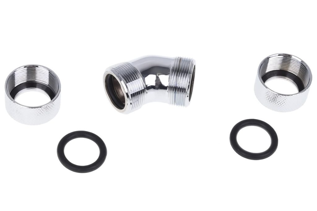 Alphacool Eiszapfen 16mm HardTube Compression Fitting 45degree L-connector for rigid tubes - knurled - Chrome