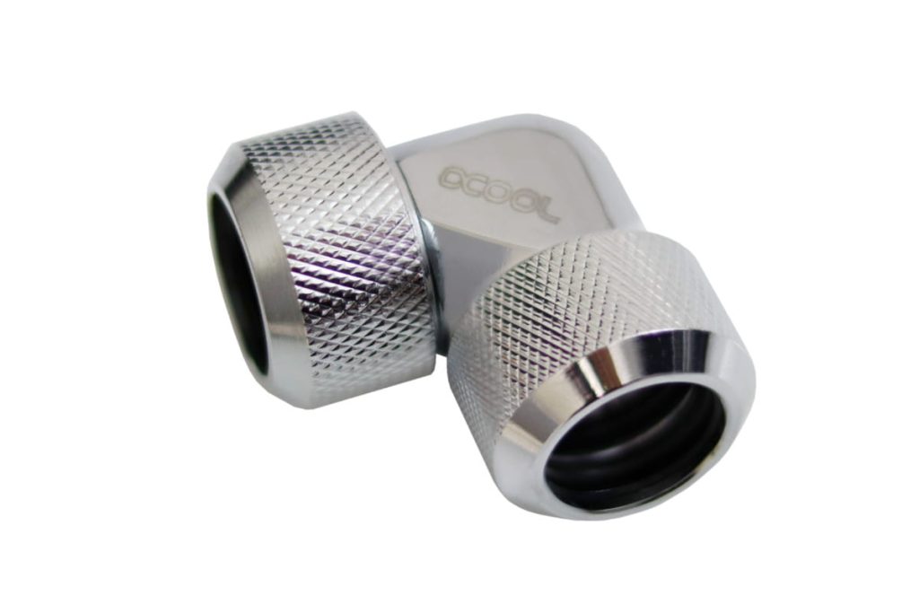 Alphacool Eiszapfen 16mm HardTube compression fitting 90 for Acryl brass tubes (rigid or hard tubes) knurled - chrome