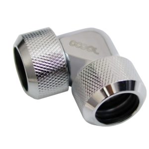 Alphacool Eiszapfen 16mm HardTube compression fitting 90 for Acryl brass tubes (rigid or hard tubes) knurled - chrome