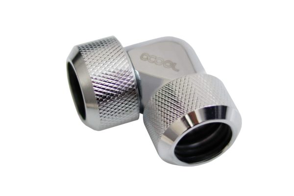 Alphacool Eiszapfen 16mm HardTube compression fitting 90 for Acryl brass tubes (rigid or hard tubes) knurled – chrome