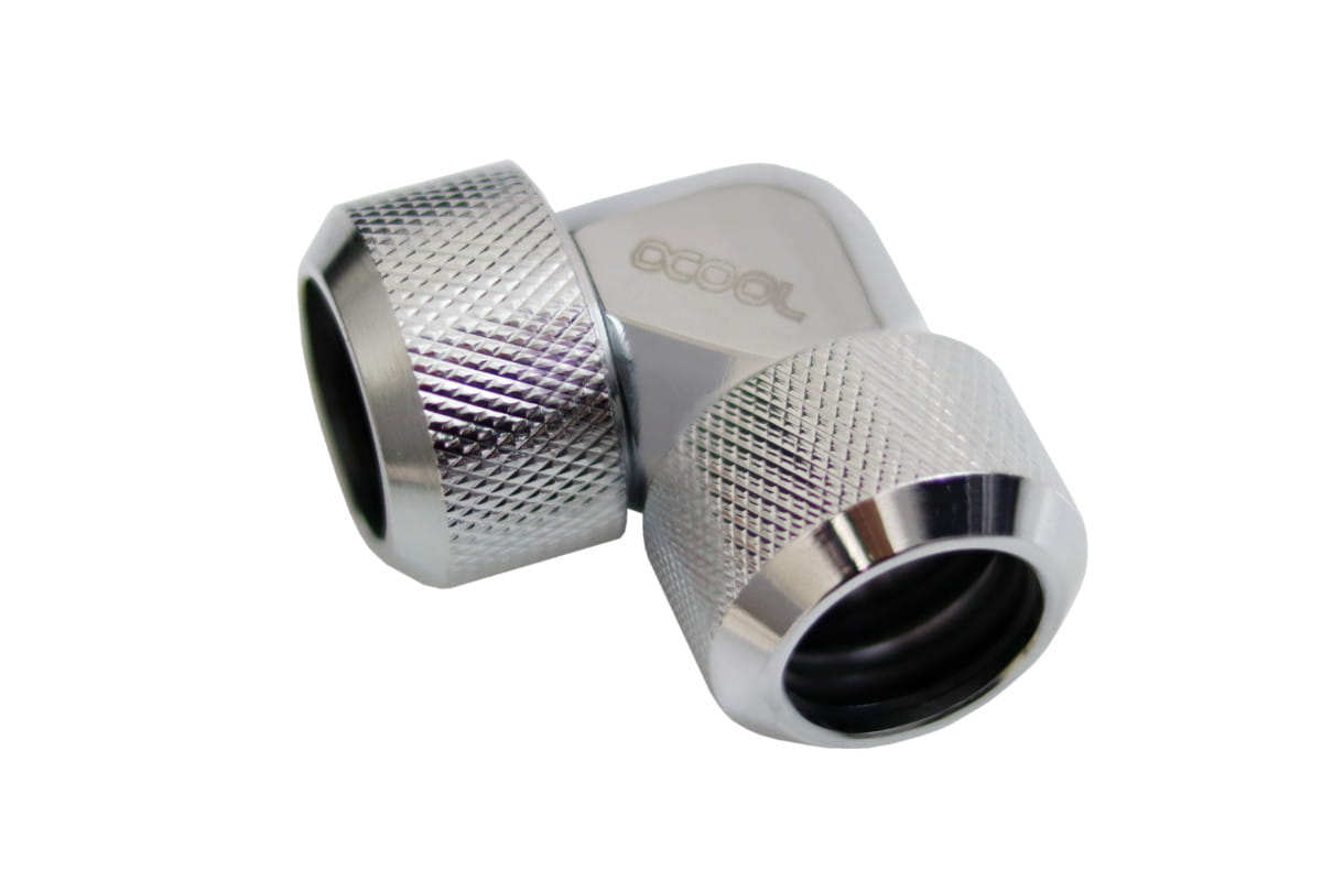 Alphacool Eiszapfen 16mm HardTube compression fitting 90 for Acryl brass tubes (rigid or hard tubes) knurled - chrome