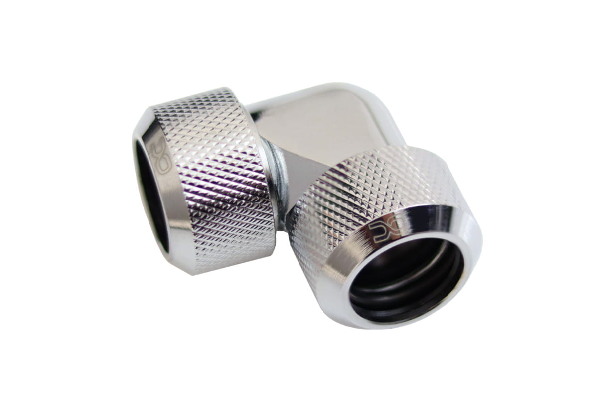 Alphacool Eiszapfen 16mm HardTube compression fitting 90 for Acryl brass tubes (rigid or hard tubes) knurled - chrome