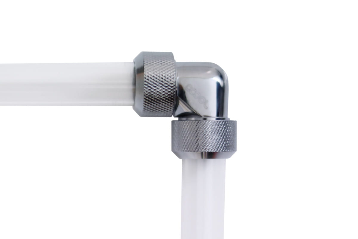 Alphacool Eiszapfen 16mm HardTube compression fitting 90 for Acryl brass tubes (rigid or hard tubes) knurled - chrome