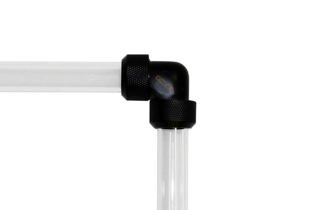 Alphacool Eiszapfen 16mm HardTube compression fitting 90 for Acryl brass tubes (rigid or hard tubes) knurled - - deep black