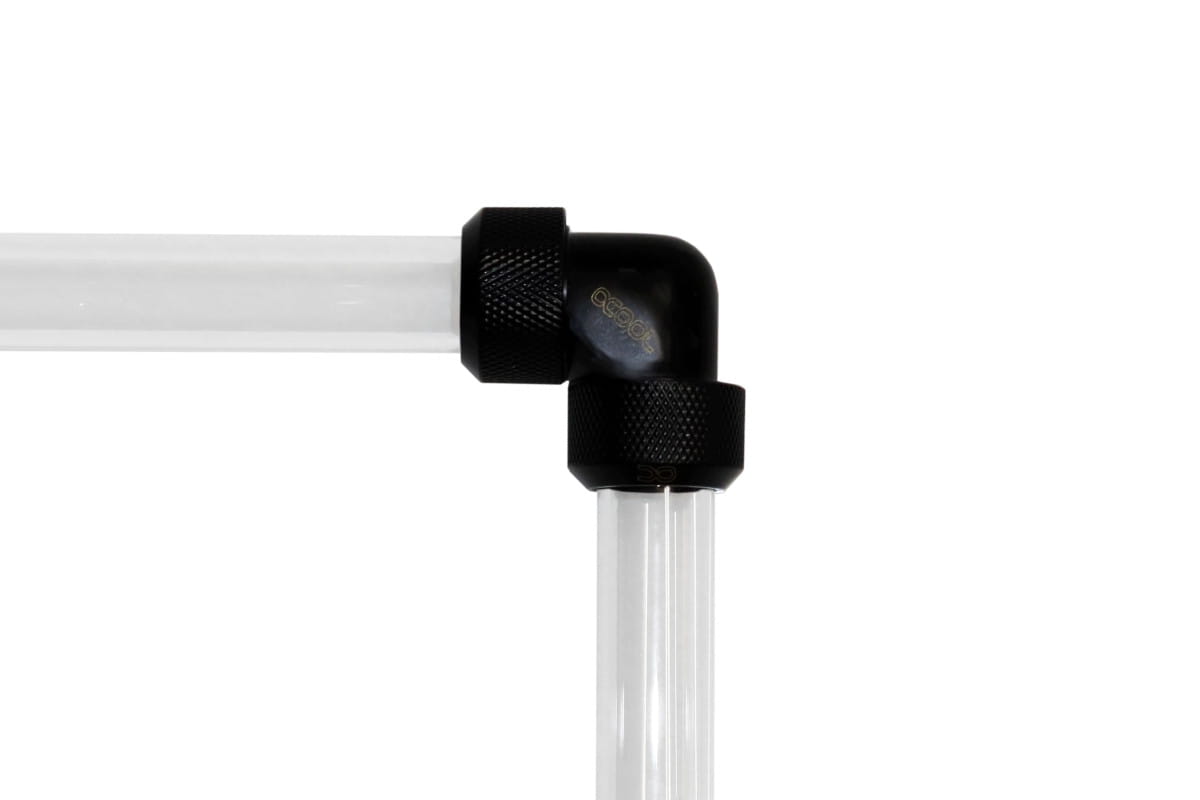 Alphacool Eiszapfen 16mm HardTube compression fitting 90 for Acryl brass tubes (rigid or hard tubes) knurled - - deep black
