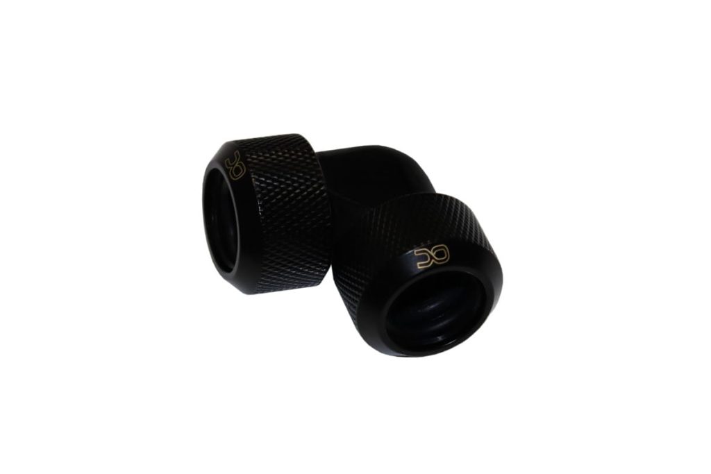 Alphacool Eiszapfen 16mm HardTube compression fitting 90 for Acryl brass tubes (rigid or hard tubes) knurled - - deep black