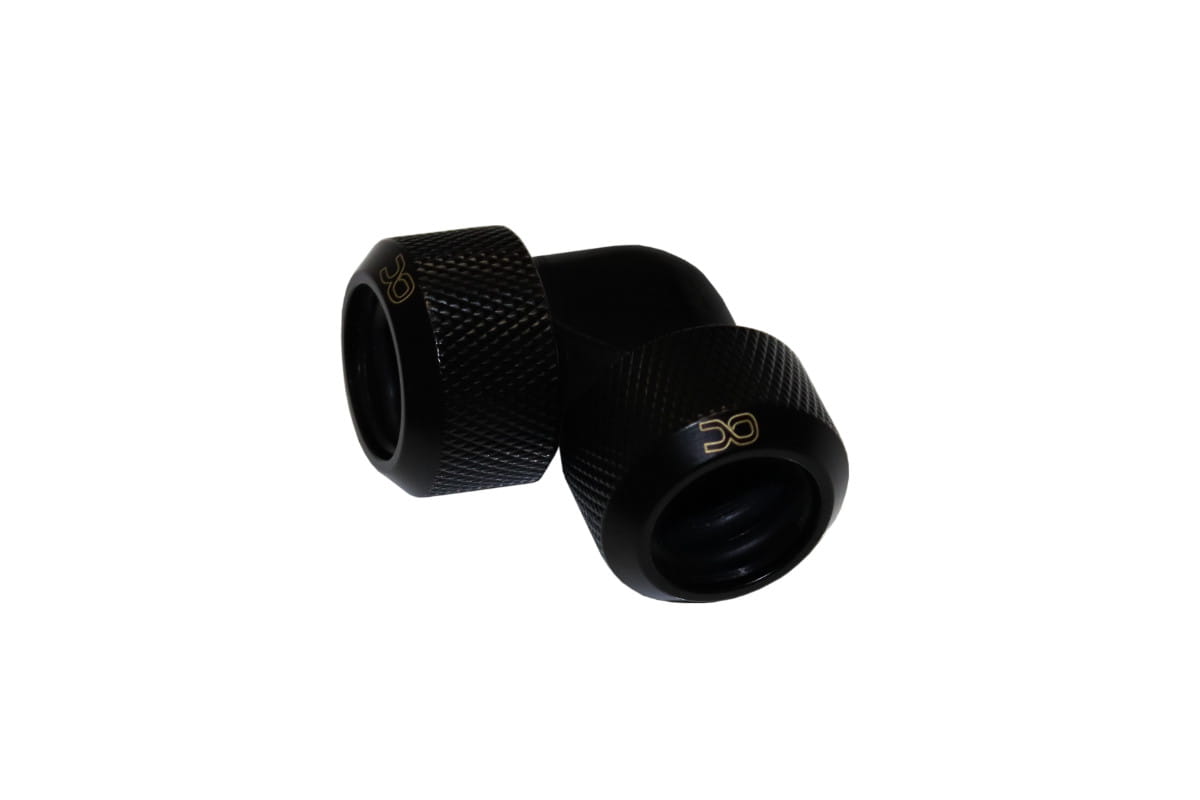 Alphacool Eiszapfen 16mm HardTube compression fitting 90 for Acryl brass tubes (rigid or hard tubes) knurled - - deep black