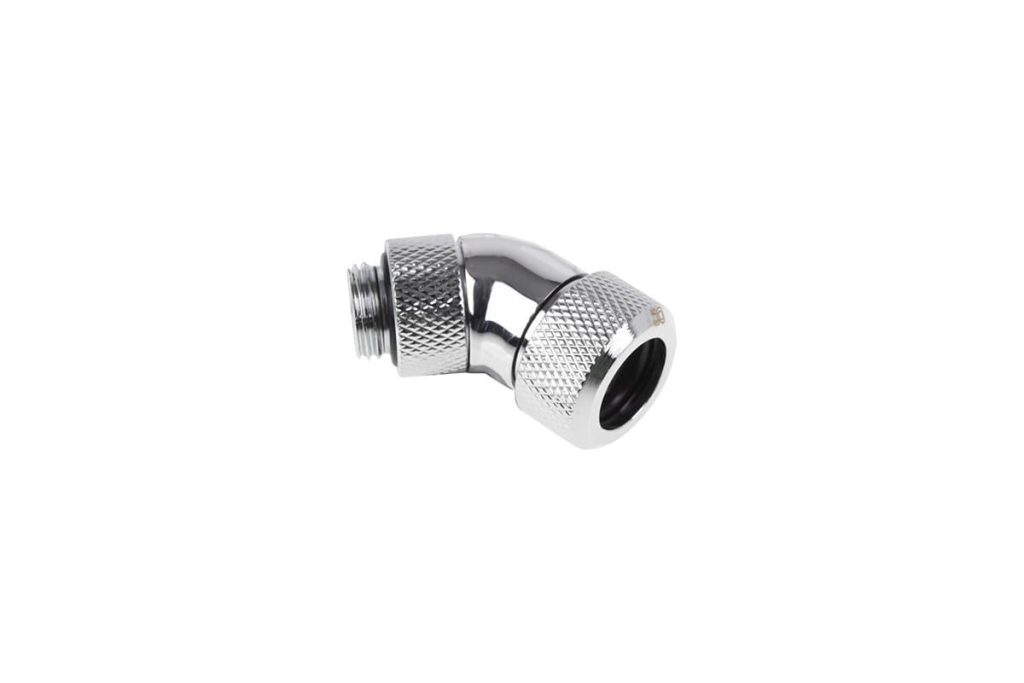 Alphacool Eiszapfen 13mm HardTube Compression Fitting 45degree Rotary G1/4 for rigid tubes - knurled - Chrome