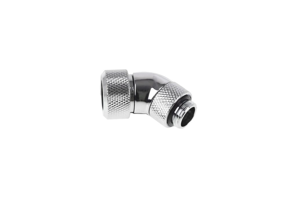 Alphacool Eiszapfen 13mm HardTube Compression Fitting 45degree Rotary G1/4 for rigid tubes - knurled - Chrome