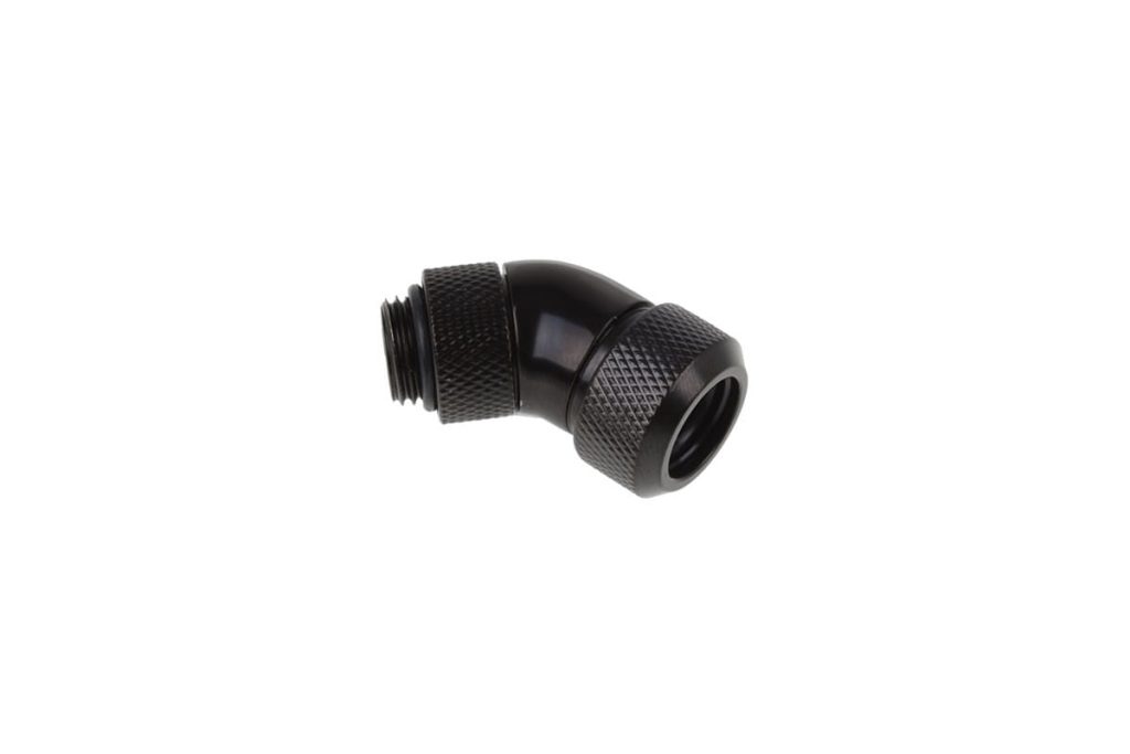 Alphacool Eiszapfen 13mm HardTube Compression Fitting 45degree Rotary G1/4 for rigid tubes - knurled - Deep Black