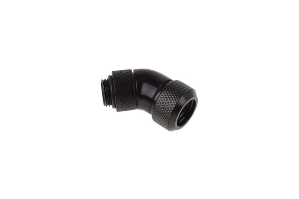 Alphacool Eiszapfen 13mm HardTube Compression Fitting 45degree Rotary G1/4 for rigid tubes – knurled – Deep Black
