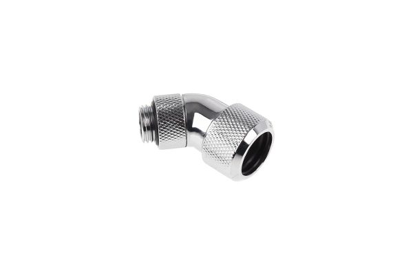 Alphacool Eiszapfen 16mm HardTube Compression Fitting 45degree Rotary G1/4 for rigid tubes – knurled – Chrome