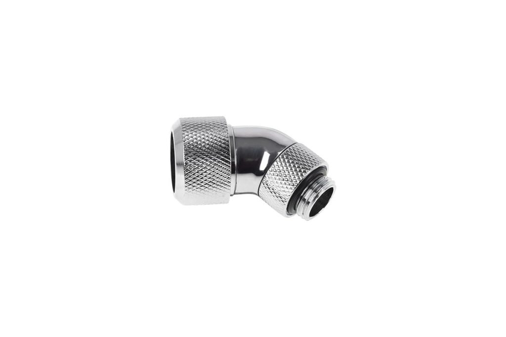 Alphacool Eiszapfen 16mm HardTube Compression Fitting 45degree Rotary G1/4 for rigid tubes - knurled - Chrome