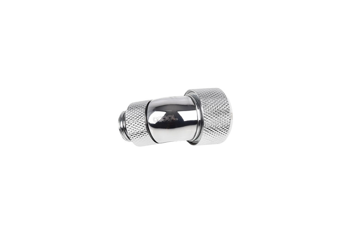 Alphacool Eiszapfen 16mm HardTube Compression Fitting 45degree Rotary G1/4 for rigid tubes - knurled - Chrome