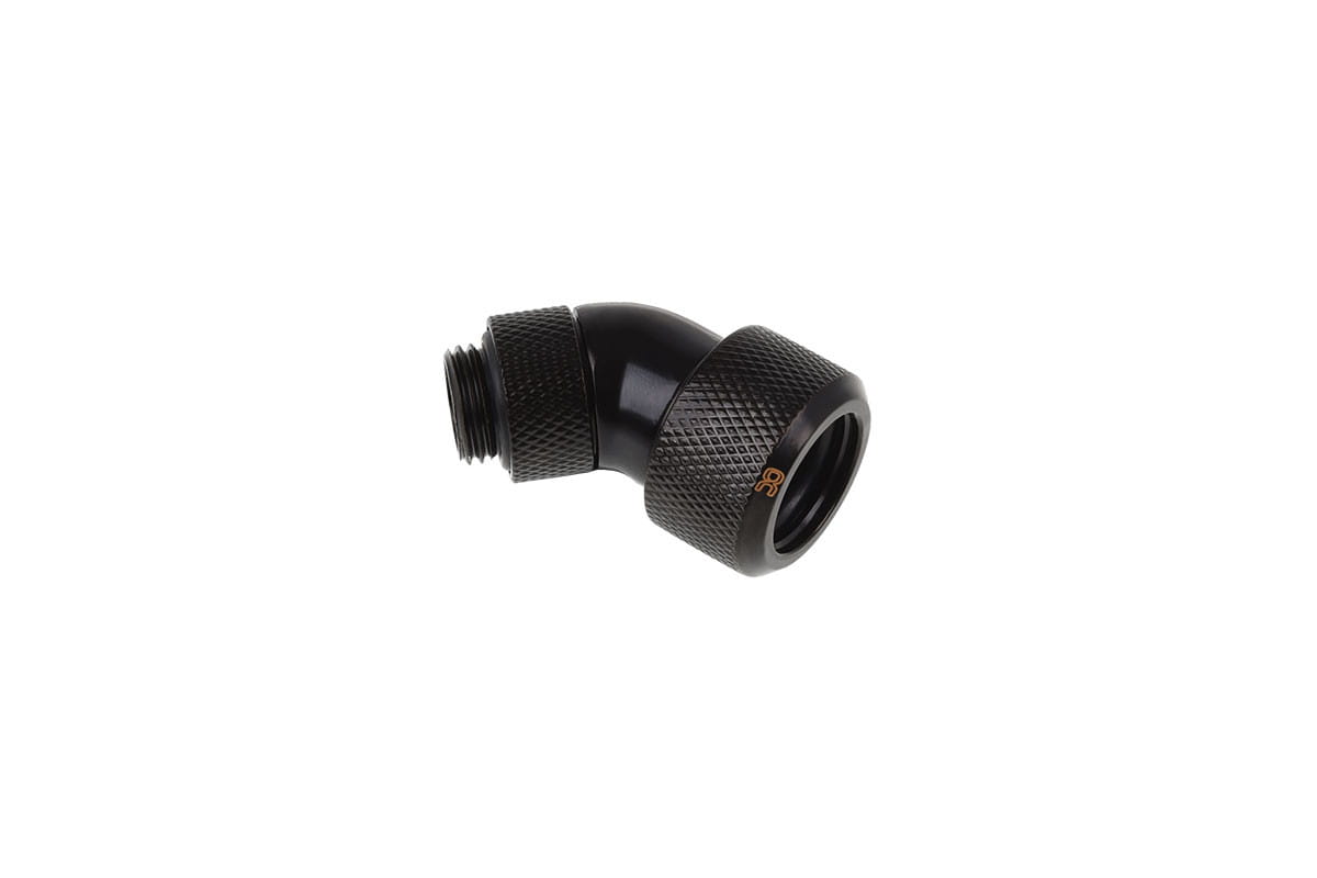Alphacool Eiszapfen 16mm HardTube Compression Fitting 45degree Rotary G1/4 for rigid tubes - knurled - Deep Black : image 1