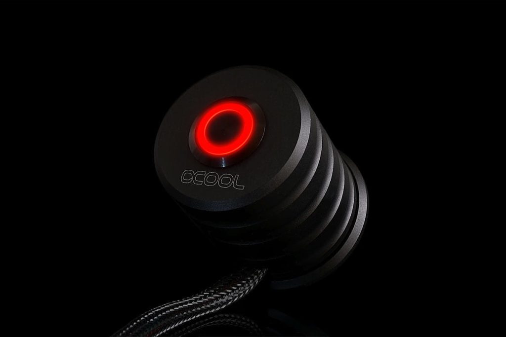Alphacool Powerbutton push button 19mm red lighting - deep black