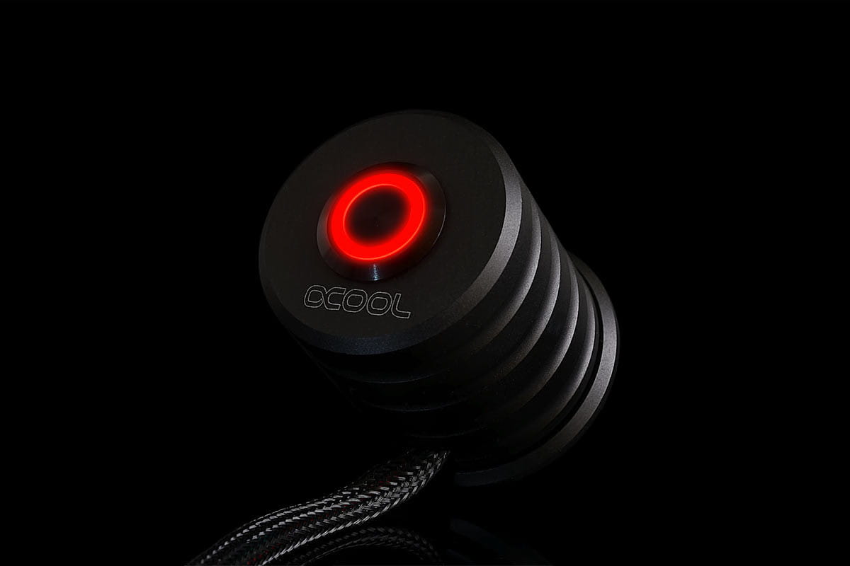 Alphacool Powerbutton push button 19mm red lighting - deep black