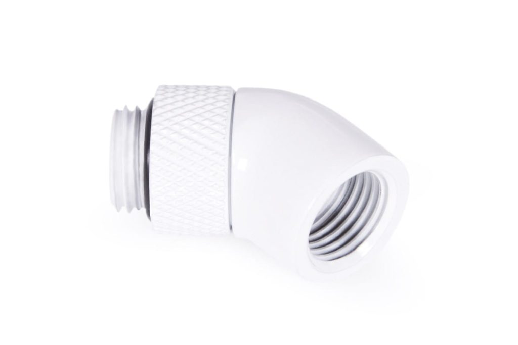 Alphacool Eiszapfen angled adaptor 45- rotatable G1/4 outer thread to G1/4 inner thread - white
