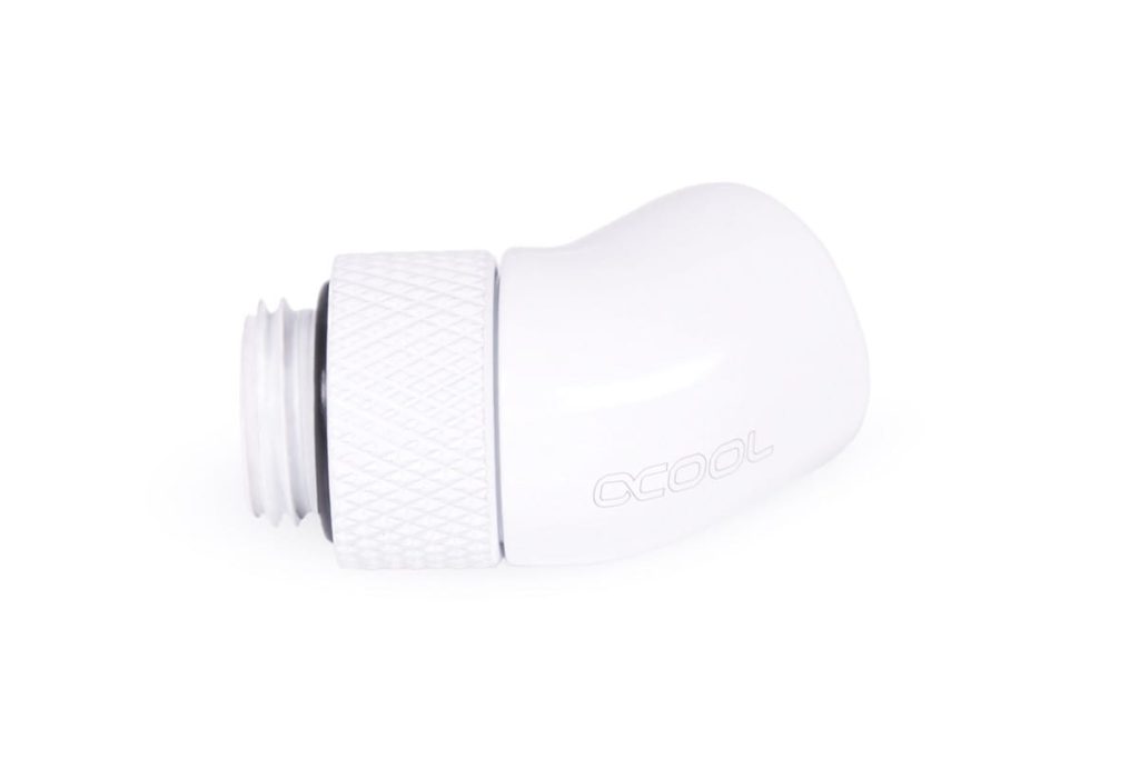 Alphacool Eiszapfen angled adaptor 45- rotatable G1/4 outer thread to G1/4 inner thread - white