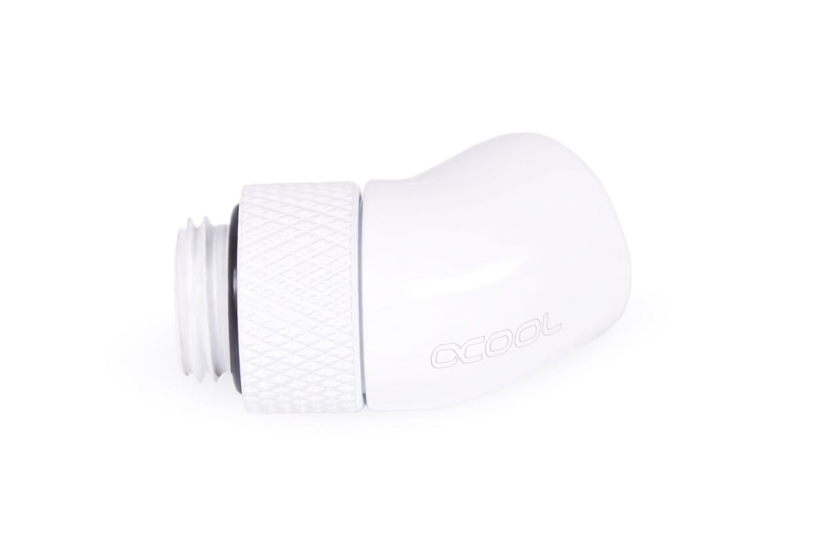 Alphacool Eiszapfen angled adaptor 45- rotatable G1/4 outer thread to G1/4 inner thread - white