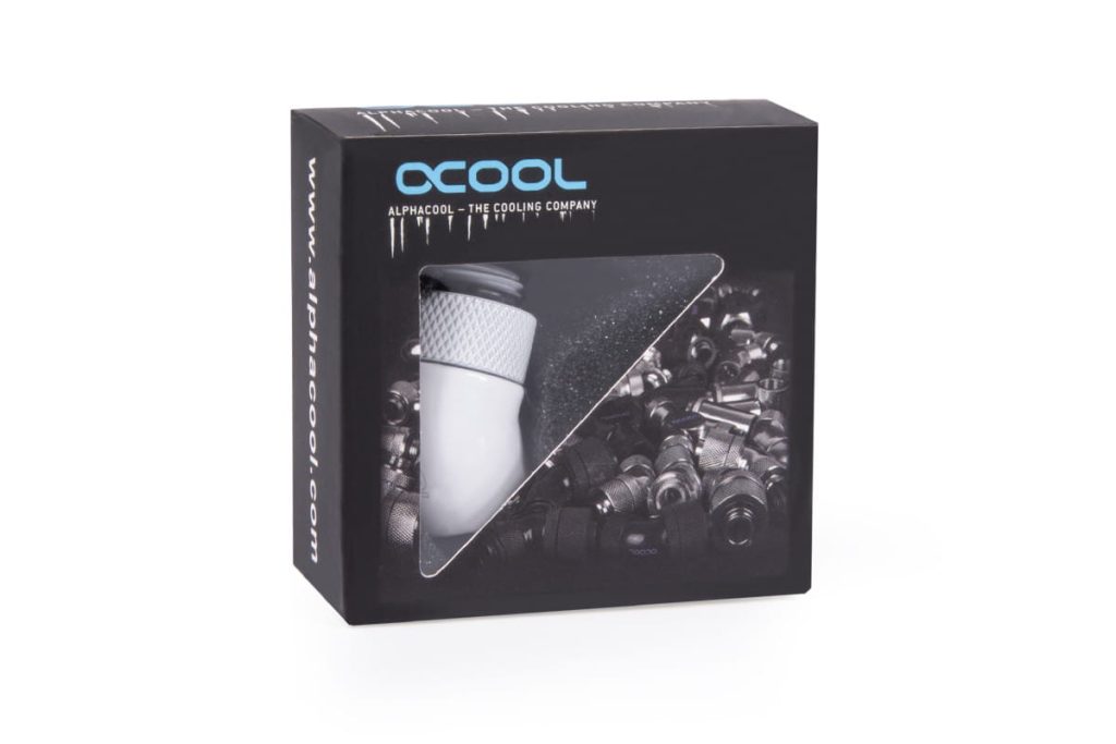 Alphacool Eiszapfen angled adaptor 45- rotatable G1/4 outer thread to G1/4 inner thread - white