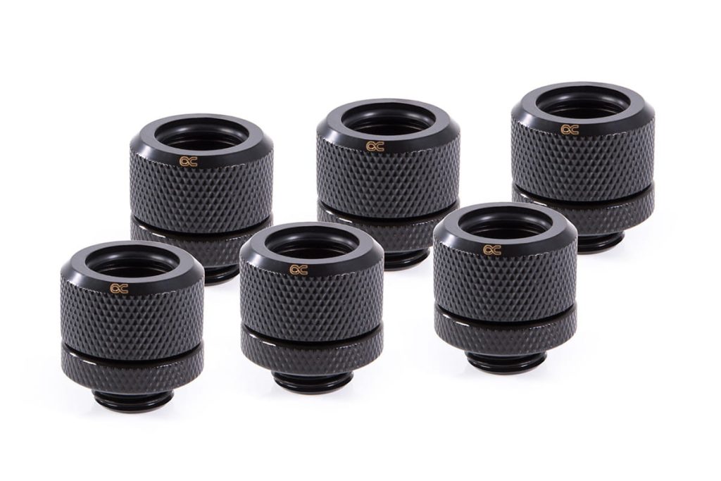 Alphacool Eiszapfen 14mm HardTube compression fitting G1/4 - knurled - deep black sixpack