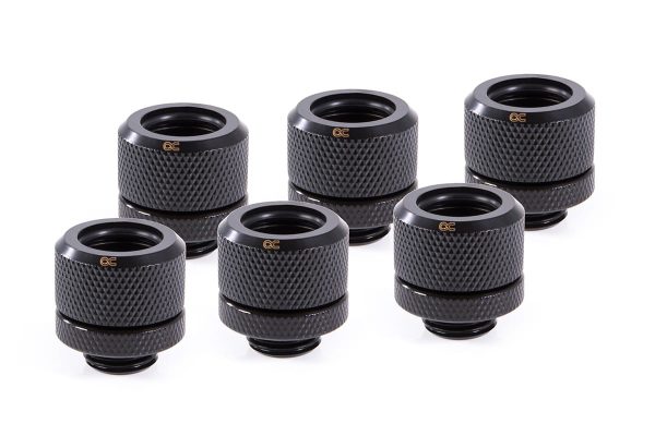 Alphacool Eiszapfen 14mm HardTube compression fitting G1/4 – knurled – deep black sixpack
