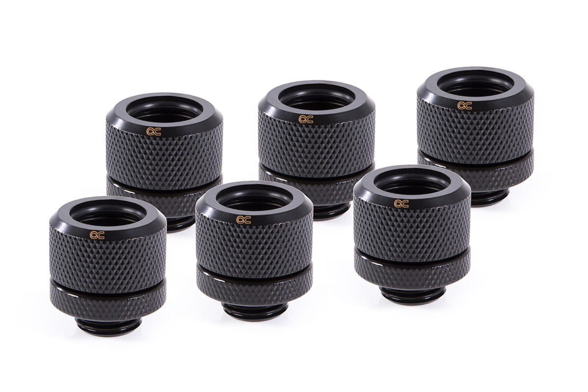 Alphacool Eiszapfen 14mm HardTube compression fitting G1/4 - knurled - deep black sixpack