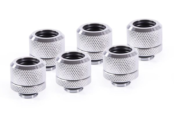 Alphacool Eiszapfen 14mm HardTube compression fitting G1/4 – knurled – chrome sixpack