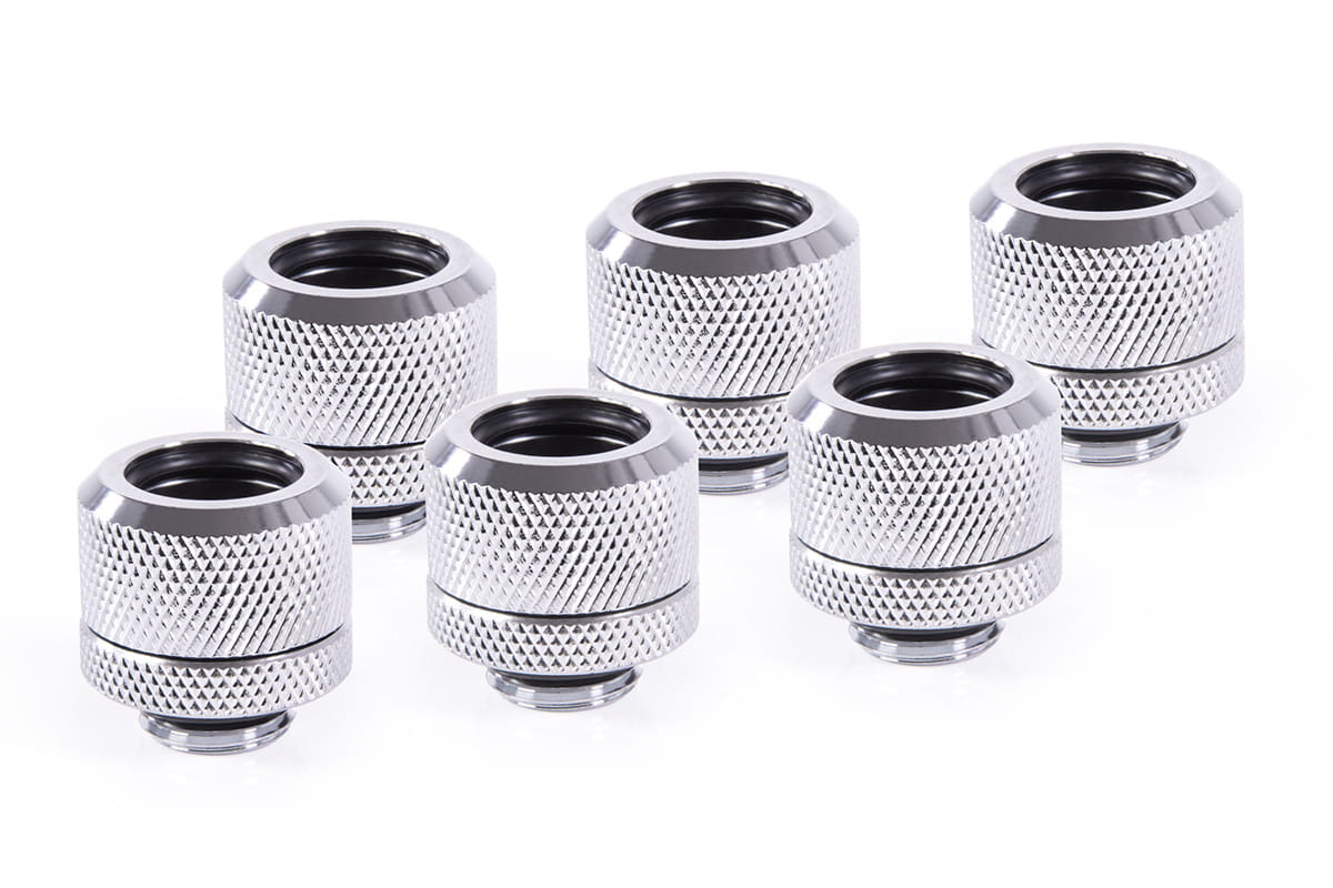 Alphacool Eiszapfen 14mm HardTube compression fitting G1/4 - knurled - chrome sixpack