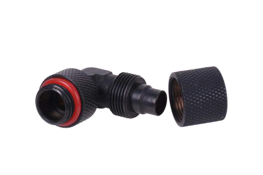 11/8mm (8x1,5mm) compression fitting 90- G1/4 revolvable - knurled - matte black