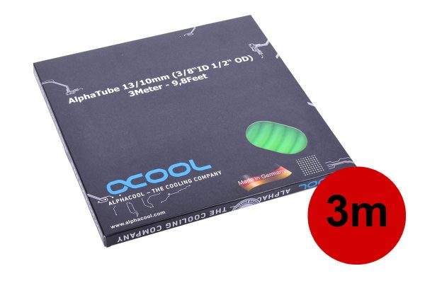 Alphacool tubing AlphaTube HF 13/10 (3/8ID) – UV green 3m (9,8ft) Retailbox