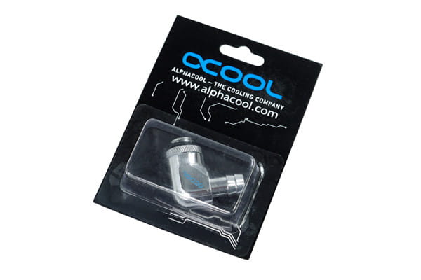 Alphacool 10mm (3/8inch) barbed fitting 90degree Rotary G1/4 with O-Ring - Chrome