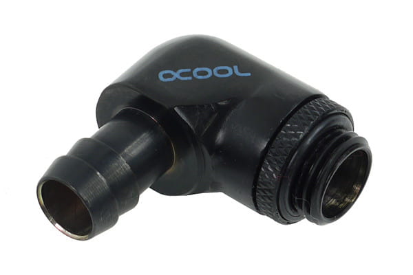 Alphacool 10mm (3/8inch) barbed fitting 90degree Rotary G1/4 with O-Ring – Deep Black