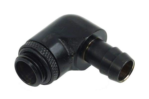 Alphacool 10mm (3/8inch) barbed fitting 90degree Rotary G1/4 with O-Ring - Deep Black
