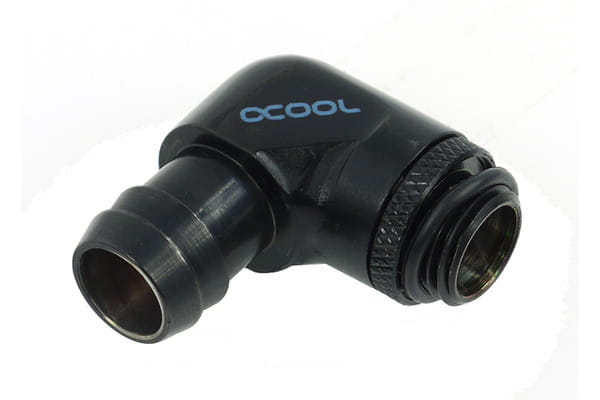 Alphacool 13mm (1/2inch) barbed fitting 90degree Rotary G1/4 with O-Ring – Deep Black