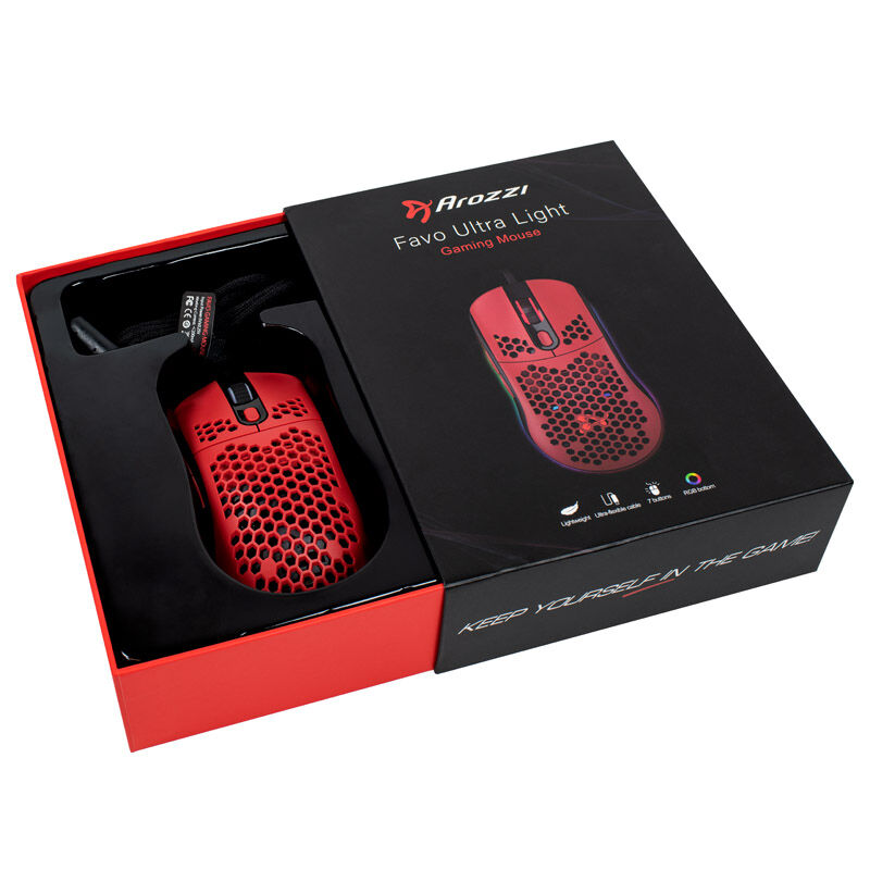 Arozzi Favo Ultra Light Gaming Mouse - black / red