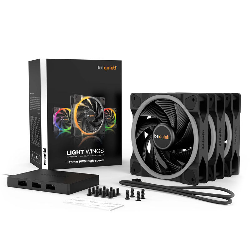 be quiet! Light Wings ARGB PWM Fan Triple Pack - 120mm black, High Speed