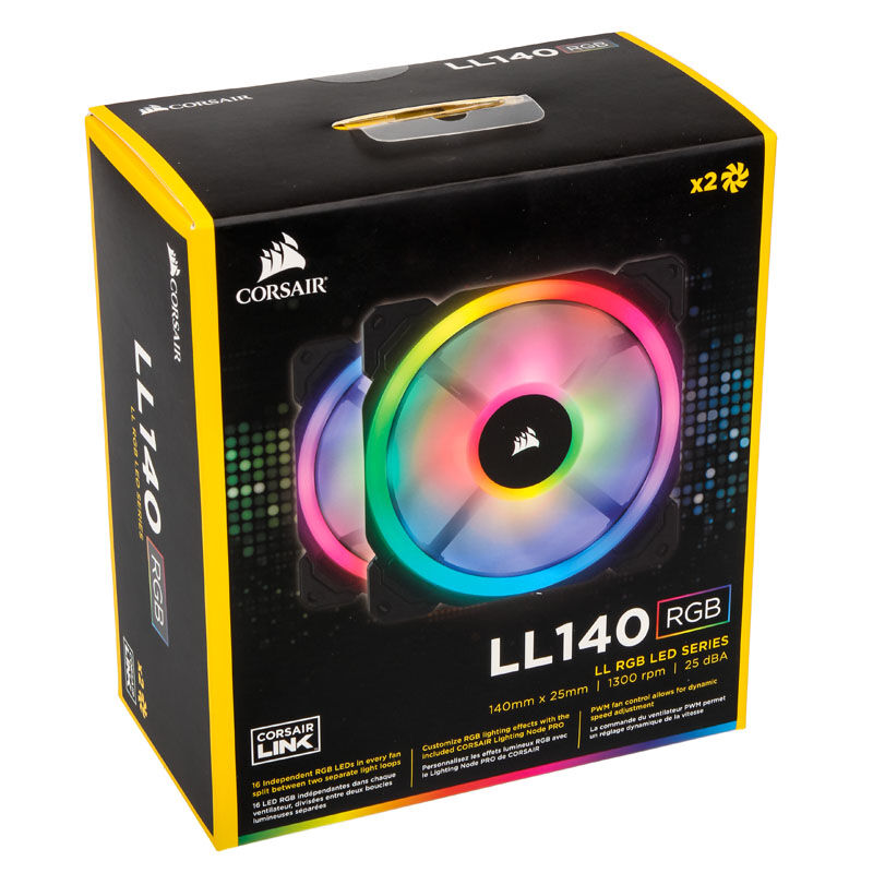 Corsair LL140 Node Pro High Performance PWM Fan (RGB) Twin Pack incl. Controller - 140mm