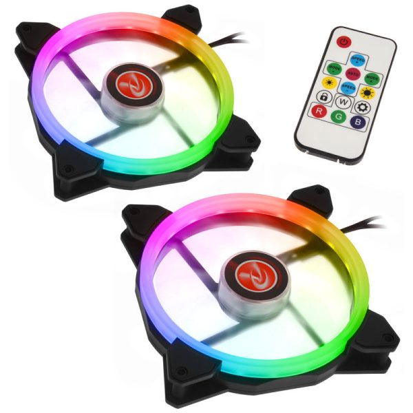 RAIJINTEK IRIS 14 Rainbow RGB LED fan, set of 2 including controller – 140mm