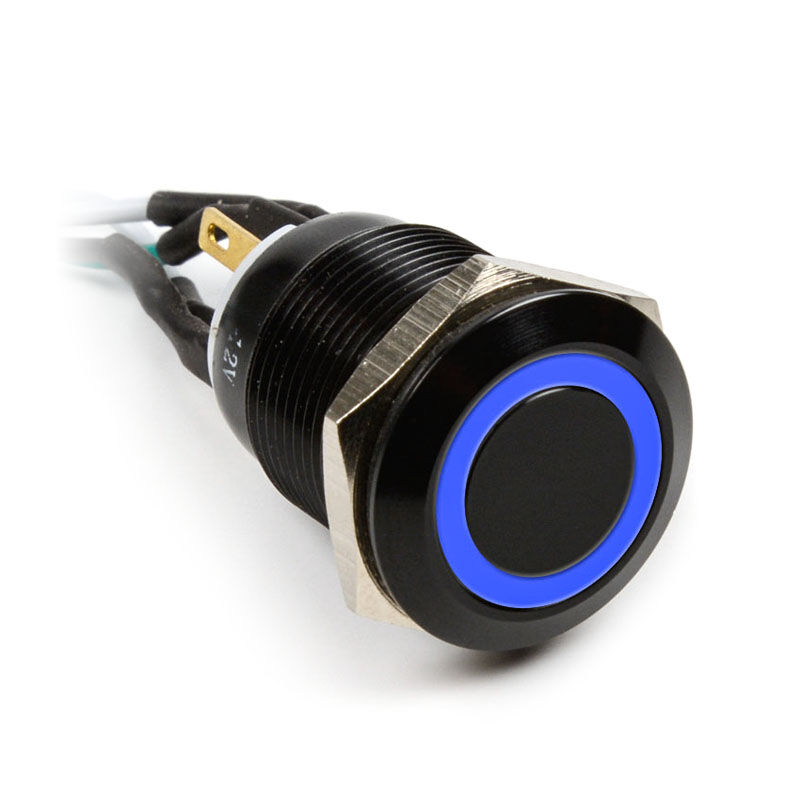 Impactics Vandalism push button 19mm, IP65, blue LED - black