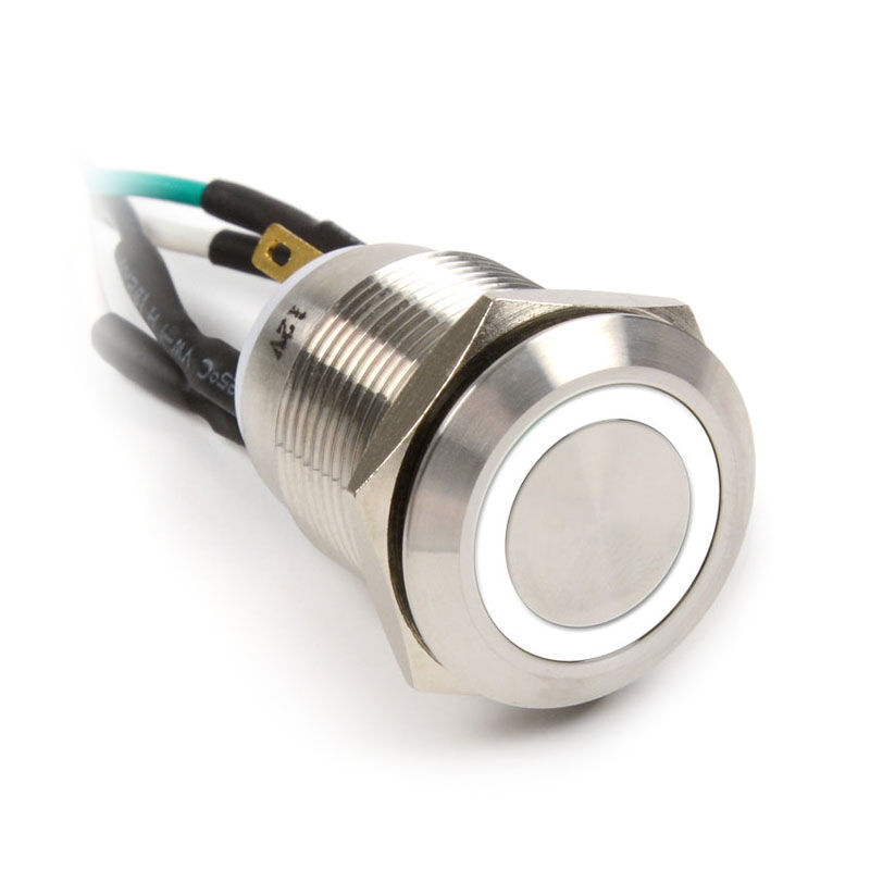 Impactics Vandalism push button 19mm, IP67, white LED - silver