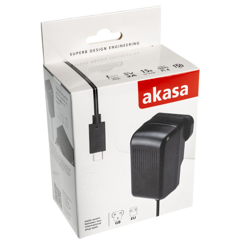Akasa 15 watt USB Type C power supply compatible with Raspberry Pi 4, black : image 3