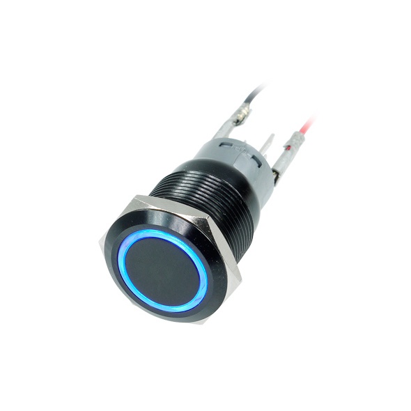 Phobya vandalism-proof switch 19mm aluminium black, blue ring lit 5pin