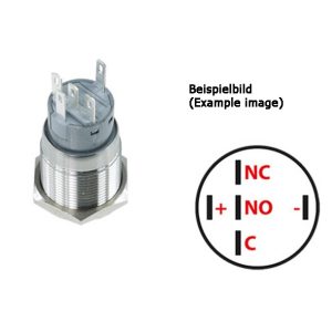 Phobya vandalism-proof switch 19mm aluminium black, blue ring lit 5pin