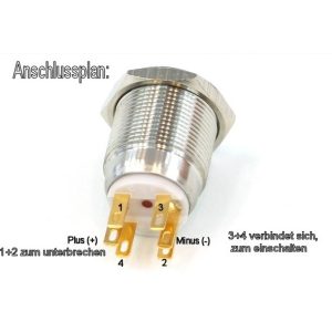 Phobya push-button vandalism-proof / bell push 19mm Aluminum black, red ring lighting 6pin : image 5