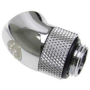 Bitspower Angle 1/4 to Female 1/4 inch - 45 Degrees, Rotating, Shiny Silver