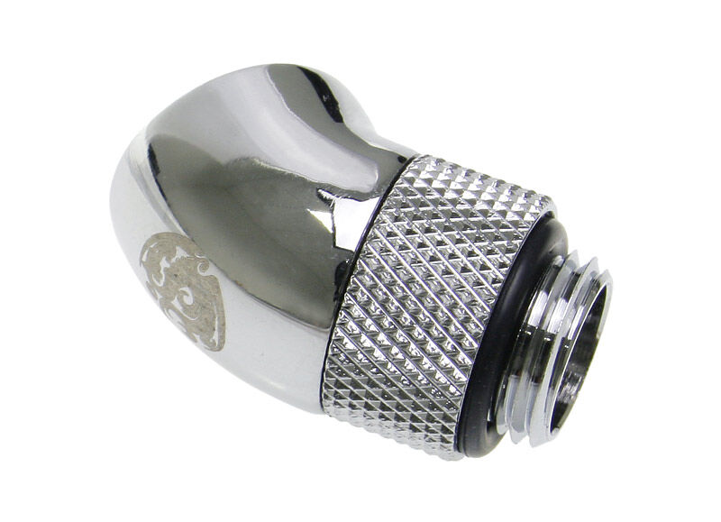 Bitspower Angle 1/4 to Female 1/4 inch - 45 Degrees, Rotating, Shiny Silver