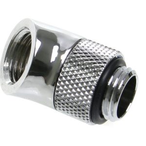 Bitspower Angle 1/4 to Female 1/4 inch - 45 Degrees, Rotating, Shiny Silver