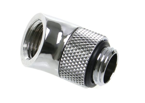 Bitspower Angle 1/4 to Female 1/4 inch – 45 Degrees, Rotating, Shiny Silver
